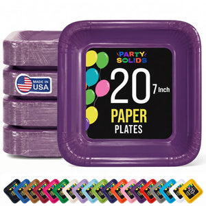 7 In. Purple Square Paper Plates - 20 Ct.