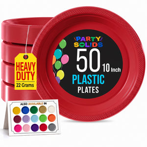 10 in. Red Plastic Plates | 50 Count