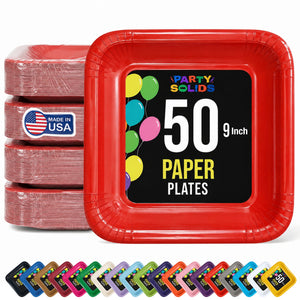 9 In. Red Square Paper Plates - 50 Ct.