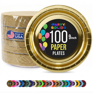 9 in. Reflective Gold Paper Plates | 100 Count