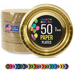 7 in. Reflective Gold Paper Plates | 50 Ct.