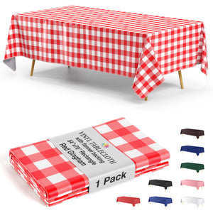 Red Gingham Flannel Backed Plastic Table Cover 54 in. x 70 in.
