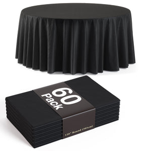 120 in. Premium Round Black Plastic Table Cover | Case of 60
