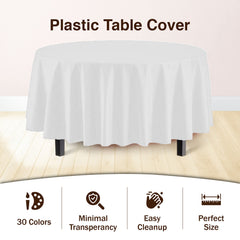 Round White Plastic Table Covers | 6 Pack - 84 in.