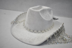 White Cowboy Hat with Jewel Fringe