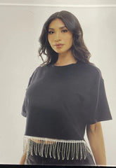 Black Rhinestone Crop Shirt - Perfect Halloween Costume Accessory