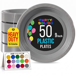 9 in. Silver Plastic Plates | 50 Count