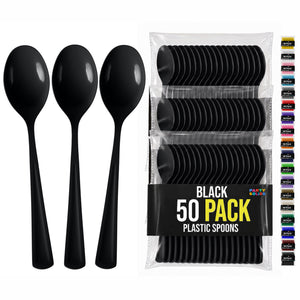 Heavy Duty Black Plastic Spoons | 7 in. | 50 Count