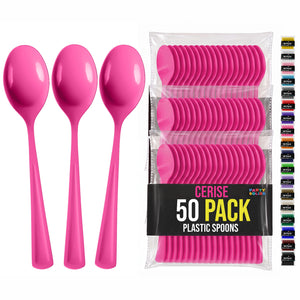 Heavy Duty Cerise Plastic Spoons | 7 in. | 50 Count