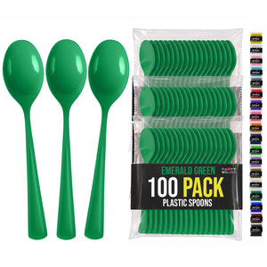 Heavy Duty Emerald Green Plastic Spoons | 7 in. | 100 Count