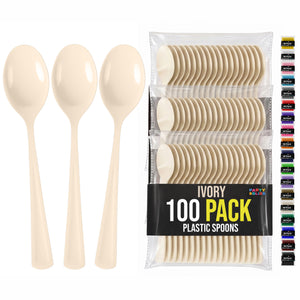 Heavy Duty Ivory Plastic Spoons | 7 in. | 100 Count