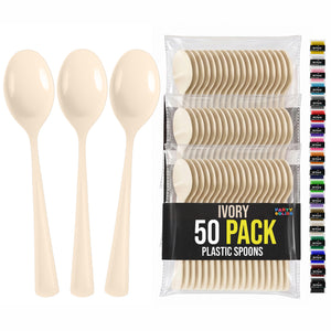 Heavy Duty Ivory Plastic Spoons | 7 in. | 50 Count