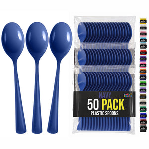 Heavy Duty Navy Plastic Spoons | 7 in. | 50 Count