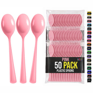Heavy Duty Pink Plastic Spoons | 7 in. | 50 Count