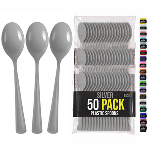 Heavy Duty Silver Plastic Spoons | 7 in. | 50 Count