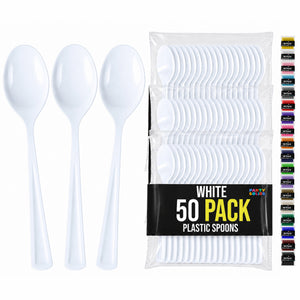 Heavy Duty White Plastic Spoons | 7 in. | 50 Count