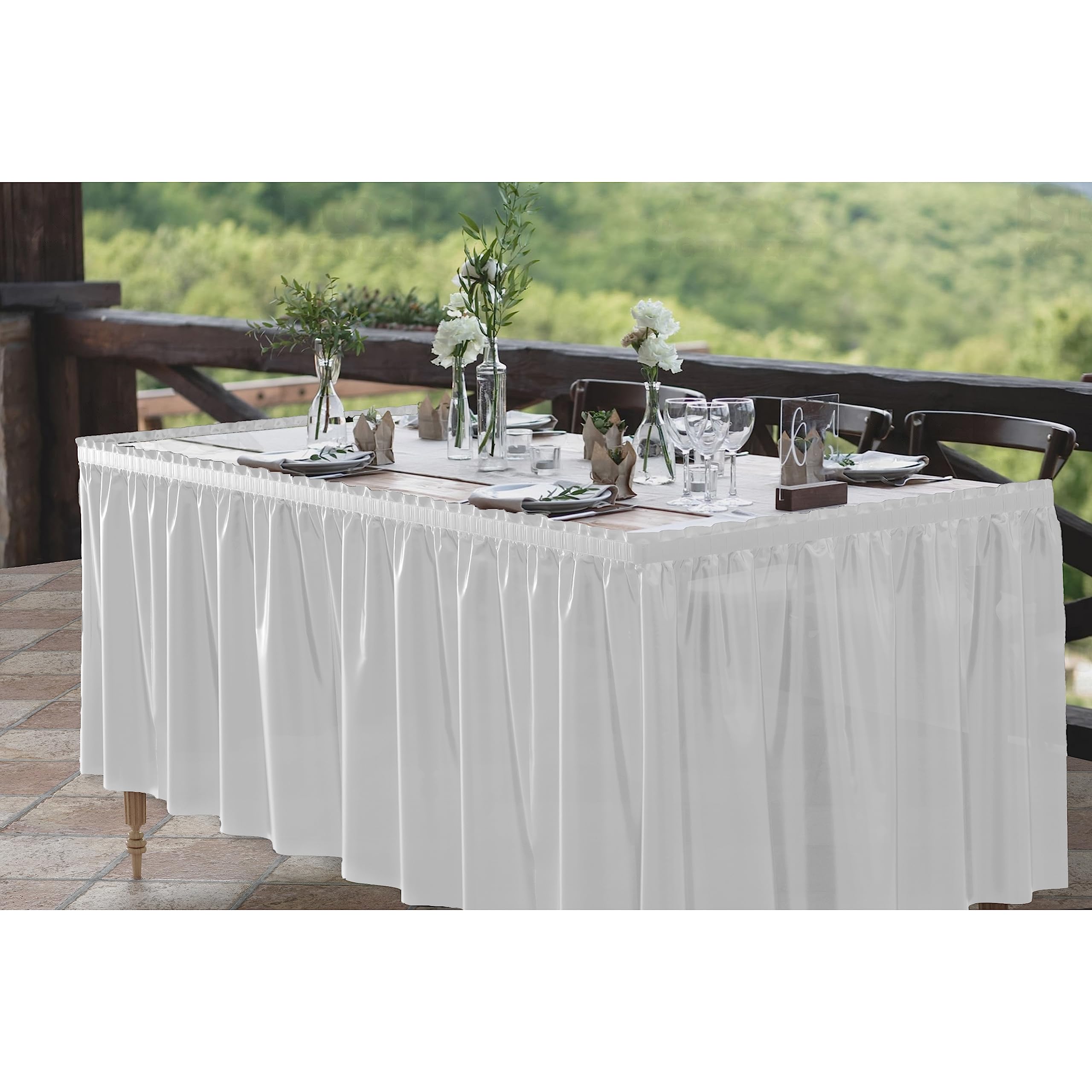 White plastic table skirt