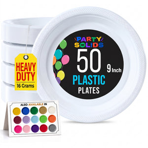 9 in. White Plastic Plates | 50 Count