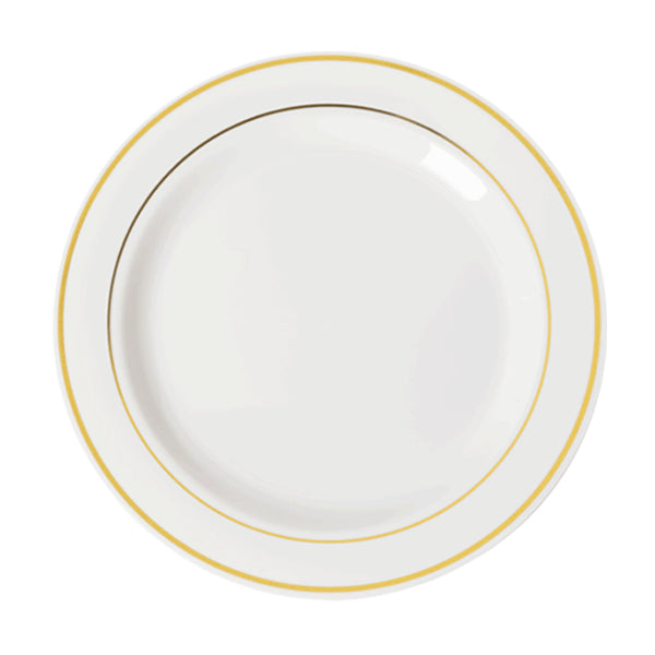 9 In. White/Gold Line Design Plates | 10 Count