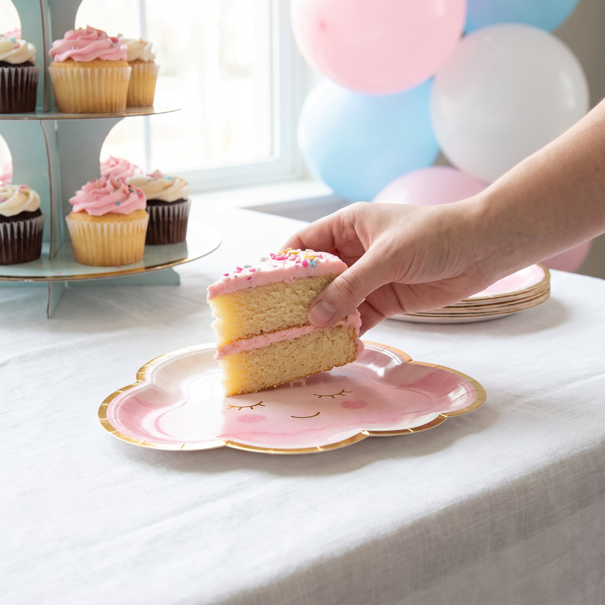 Oh Baby Cloud Pink and Gold Metallic Plates - 8 Pack