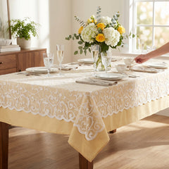 Elegant White Lace Tablecloth - 60x84 inches, Reusable Fabric Table Cover