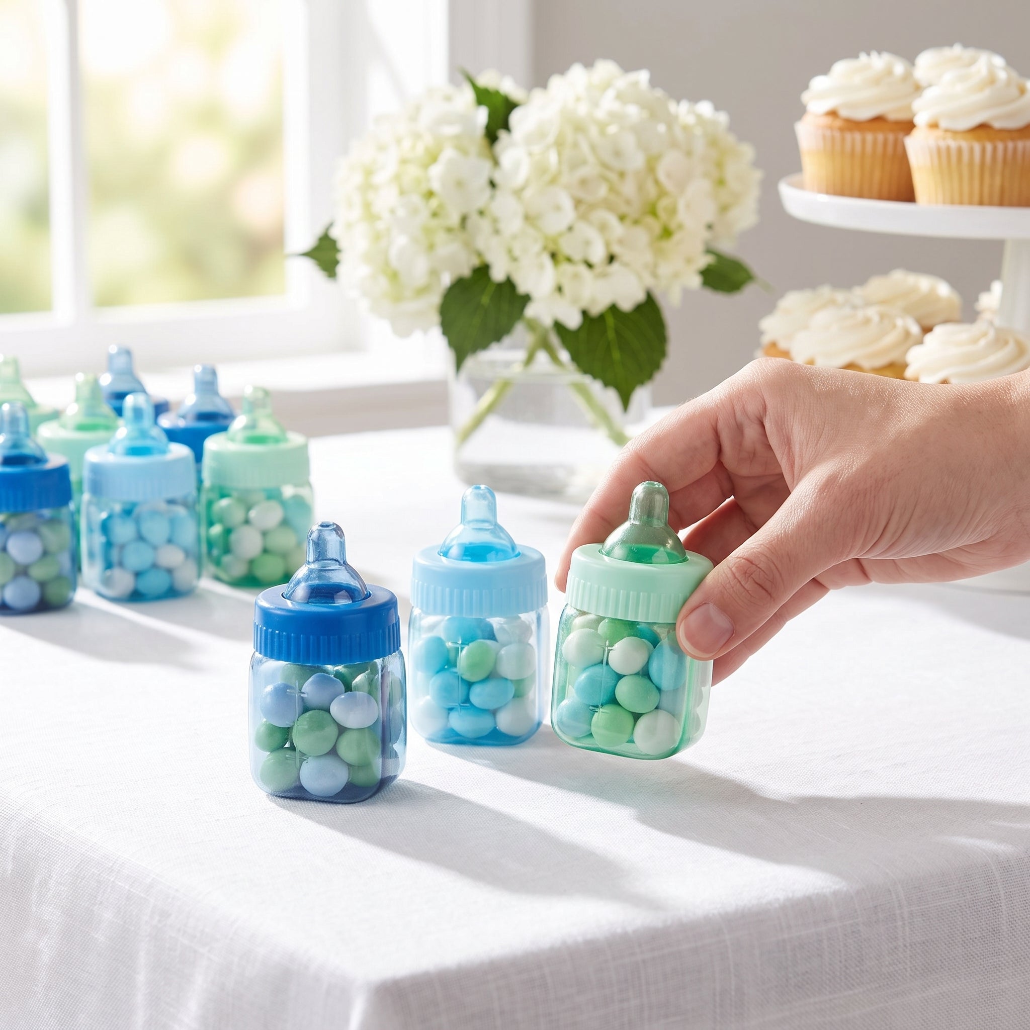 Mini Baby Bottle Fillable Favors - Blue & Green, 6-Pack