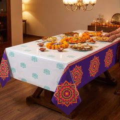Diwali Rangoli Dream Reusable Plastic Table Cover, 54x102 inch