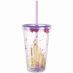 Disney Princess Glitter Confetti Tumbler Cup with Straw - 16oz