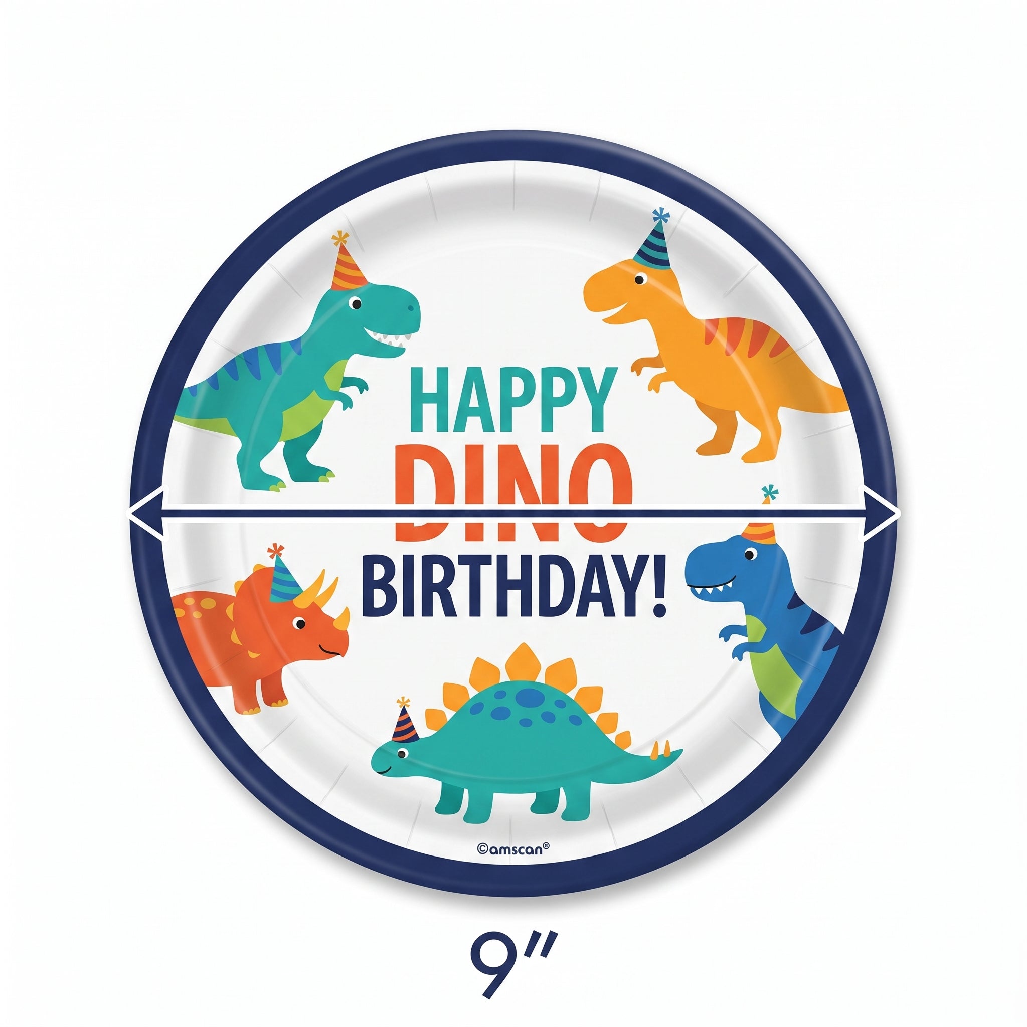 Dino-Mite Dinosaur Birthday Party Plates - 9" Round, 8 Pack
