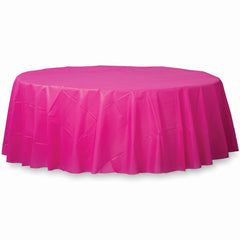 Bright Pink Flannel Backed Round Table Cover - 84 Inches