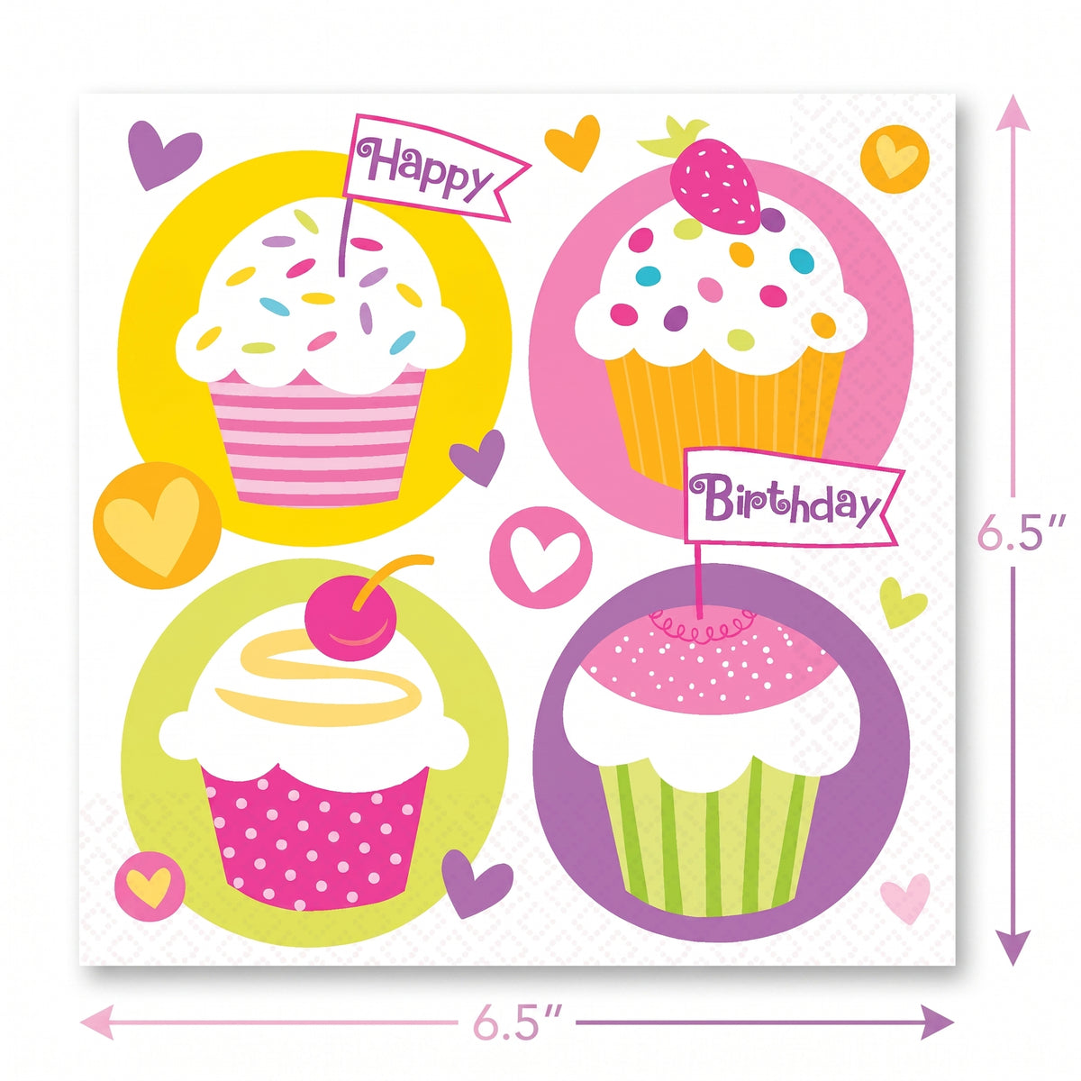 Cupcake Party Birthday Lunch Napkins - 6.5 In. x 6.5 In.