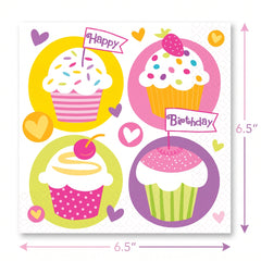 Cupcake Party Birthday Lunch Napkins - 6.5 In. x 6.5 In.