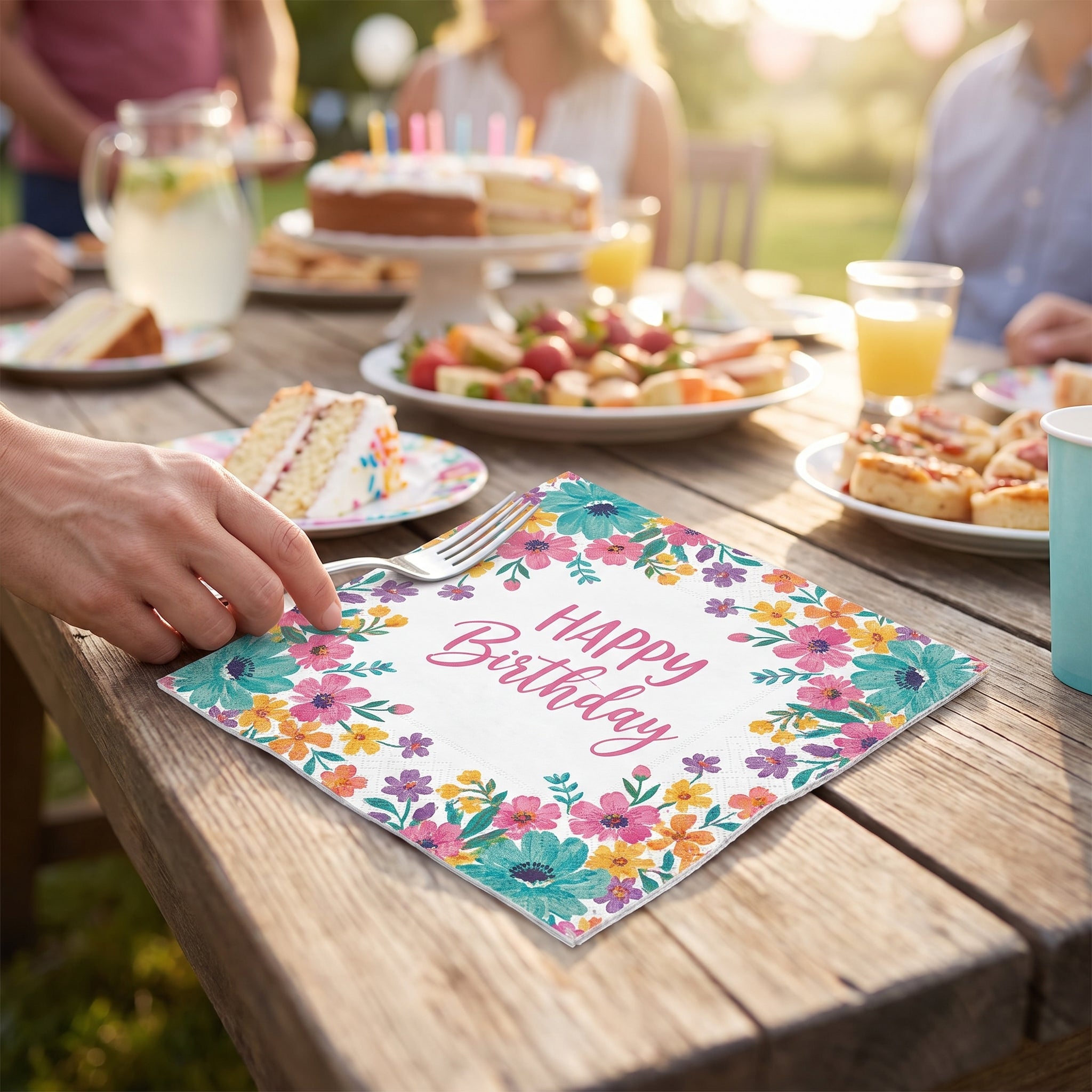 Pretty Petals Birthday Lunch Napkins - 6.5 In. x 6.5 In.
