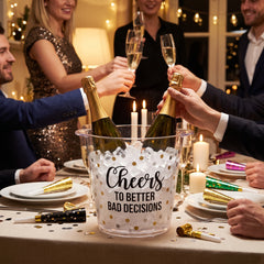 "Cheers to Better Bad Decisions" Clear Plastic Ice Bucket, 10.5-Inch