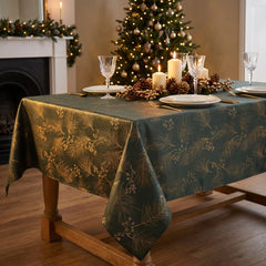 Christmas Traditional Gold Metallic Fabric Table Cover, 60" x 104"