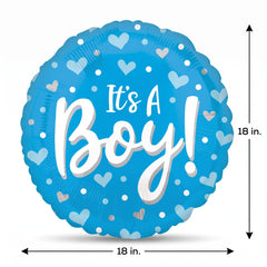 "It's a Boy!" Heart & Dots Foil Balloon - 18in