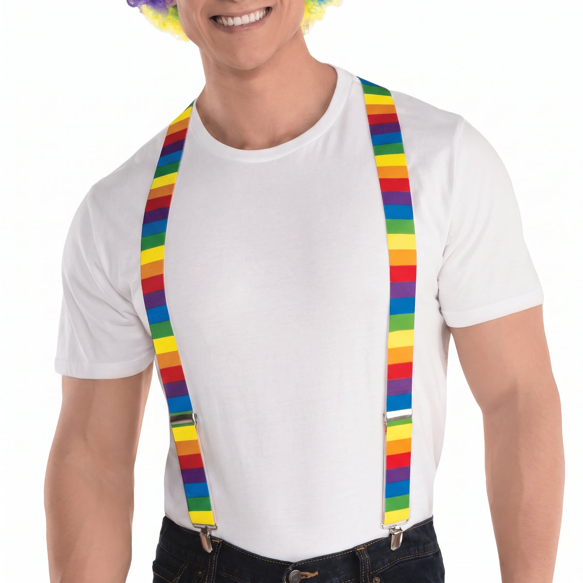 Vibrant Rainbow Stripe Suspenders