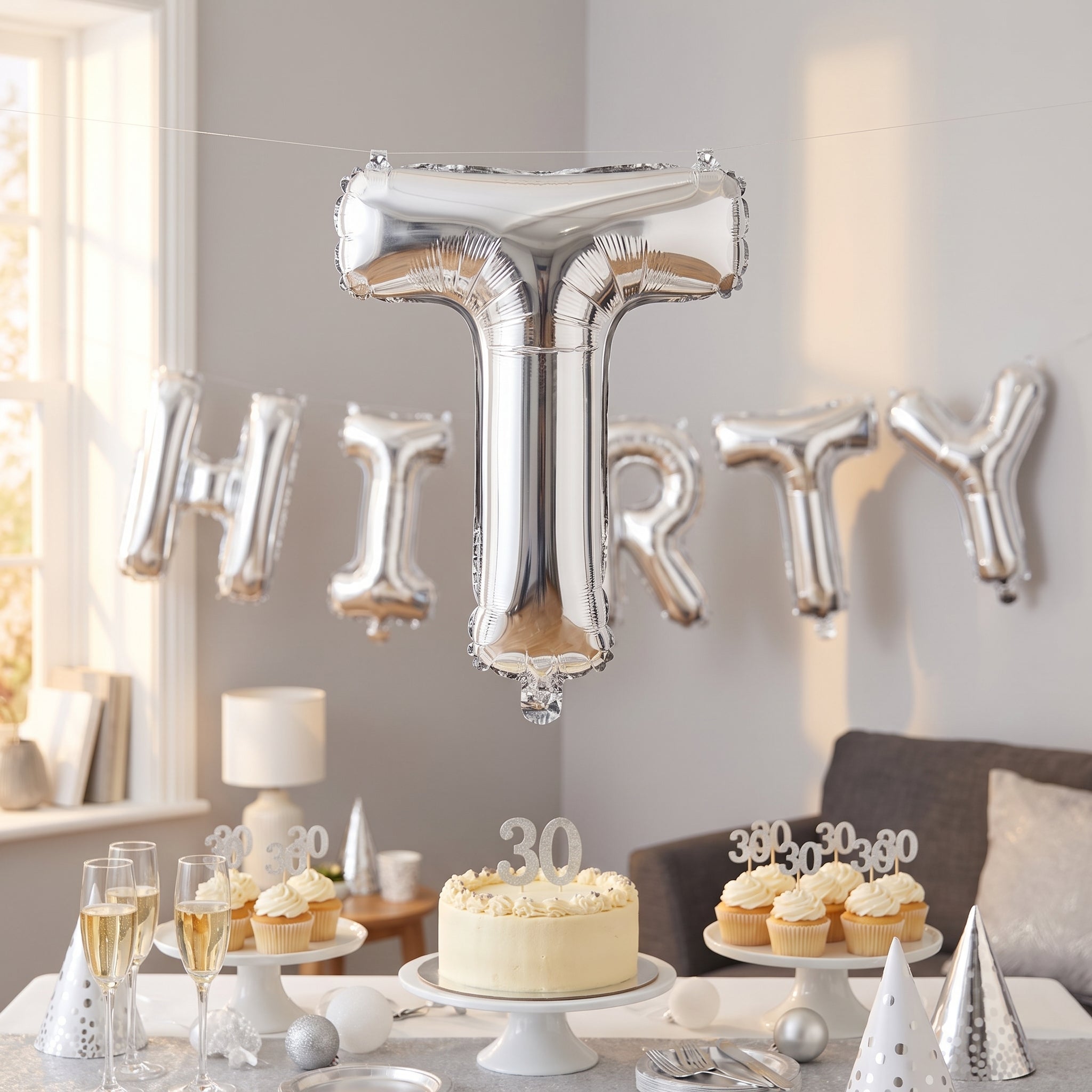Silver Foil Letter "T" Balloon - Air Filled
