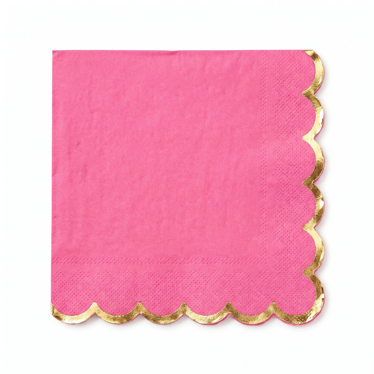 Bright Pink Scalloped Edge Beverage Napkins with Gold Hot Stamp - 5 In. X 5 In.