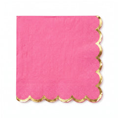 Bright Pink Scalloped Edge Beverage Napkins with Gold Hot Stamp - 5 In. X 5 In.