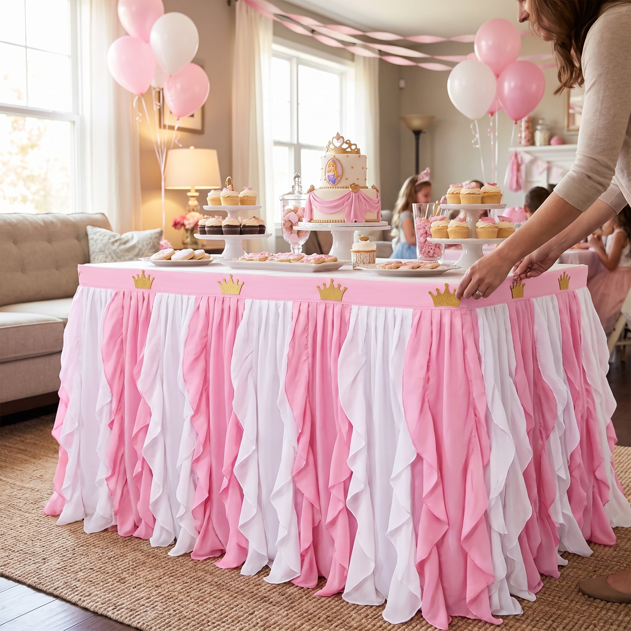 Disney Princess Fabric Table Skirt with Pink Ruffles