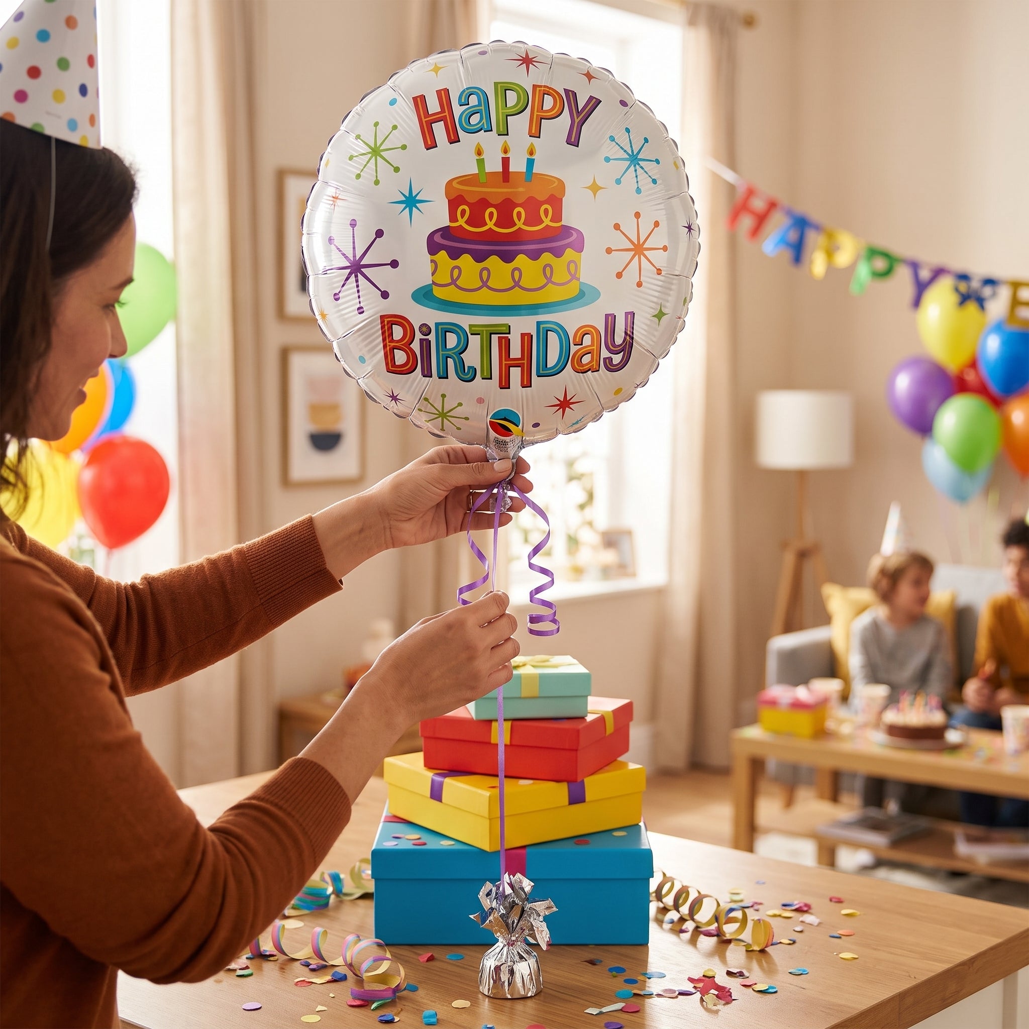 Vibrant Birthday Cake Foil Balloon - 18-Inch