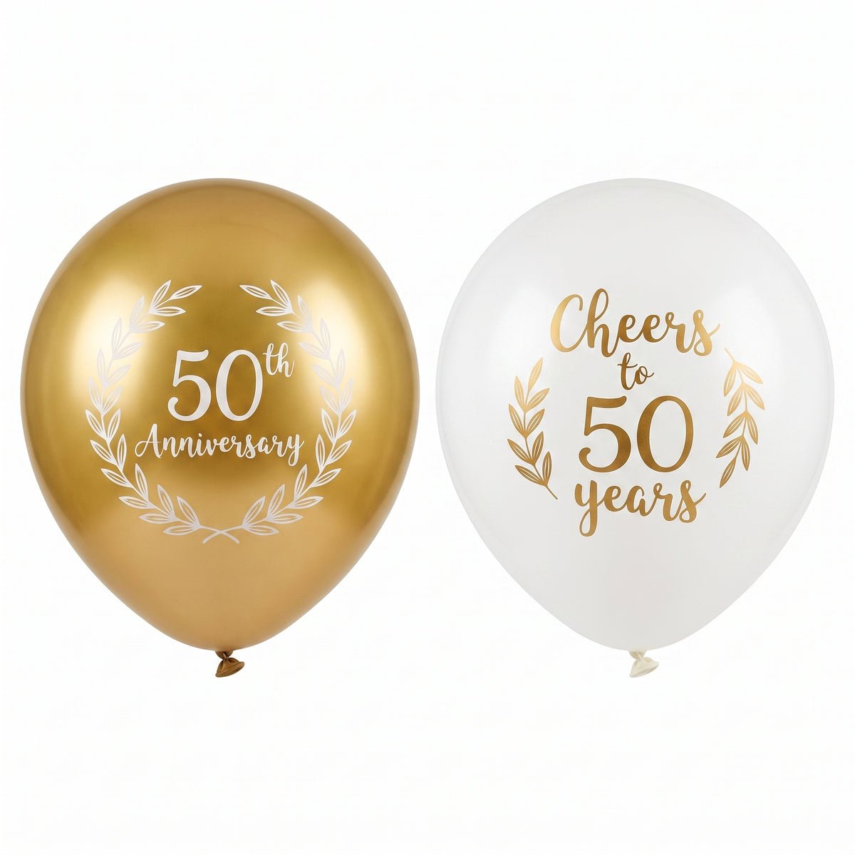 Elegant 50th Anniversary Latex Balloons, White & Gold, 12-Inch, 15-Pack