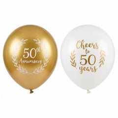 Elegant 50th Anniversary Latex Balloons, White & Gold, 12-Inch, 15-Pack