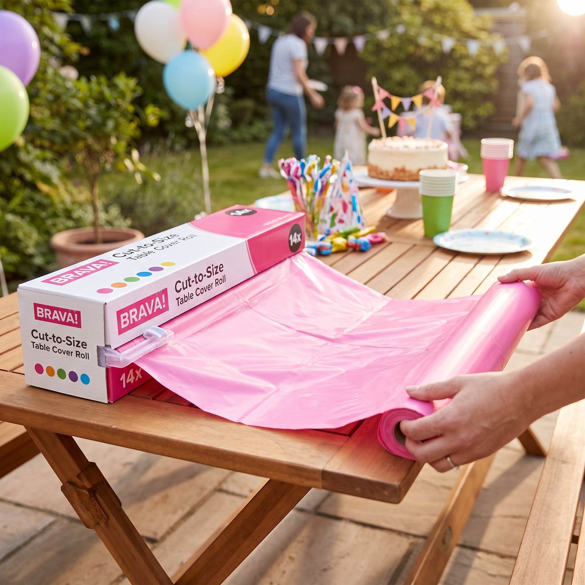 Bright Pink Plastic Table Cover Roll with Slide Cutter - 40" x 126'