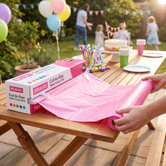 Bright Pink Plastic Table Cover Roll with Slide Cutter - 40" x 126'