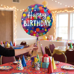 Vibrant Polka Dot Happy Birthday 18-inch Foil Balloon