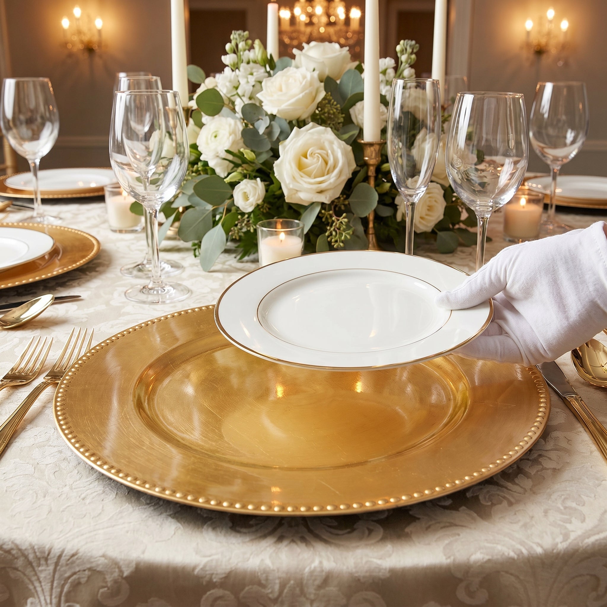 Gold Premium Plastic Charger Plates, 13-Inch, Set of 4