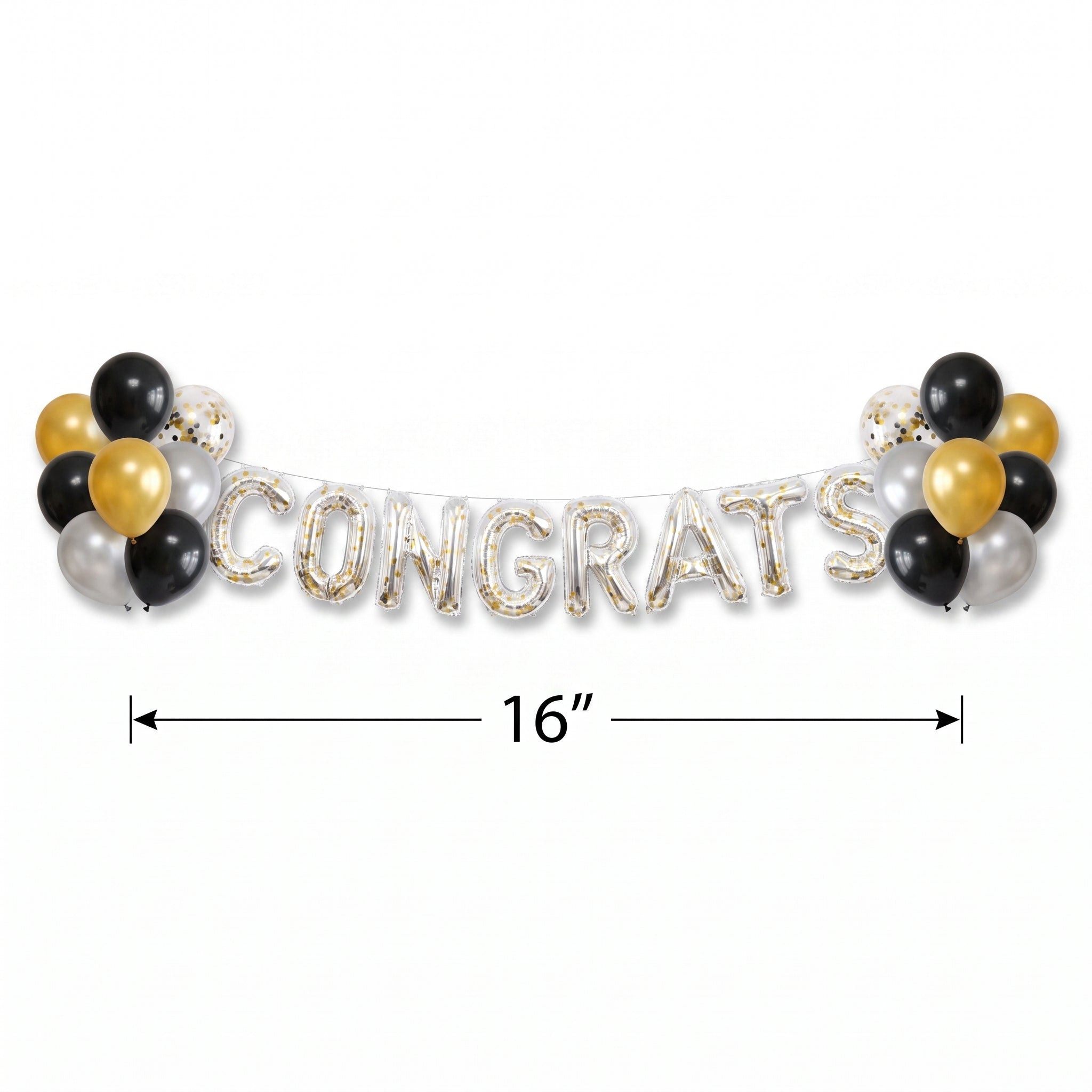 "Congrats" Silver Glitter Confetti Air-Filled Balloon Banner