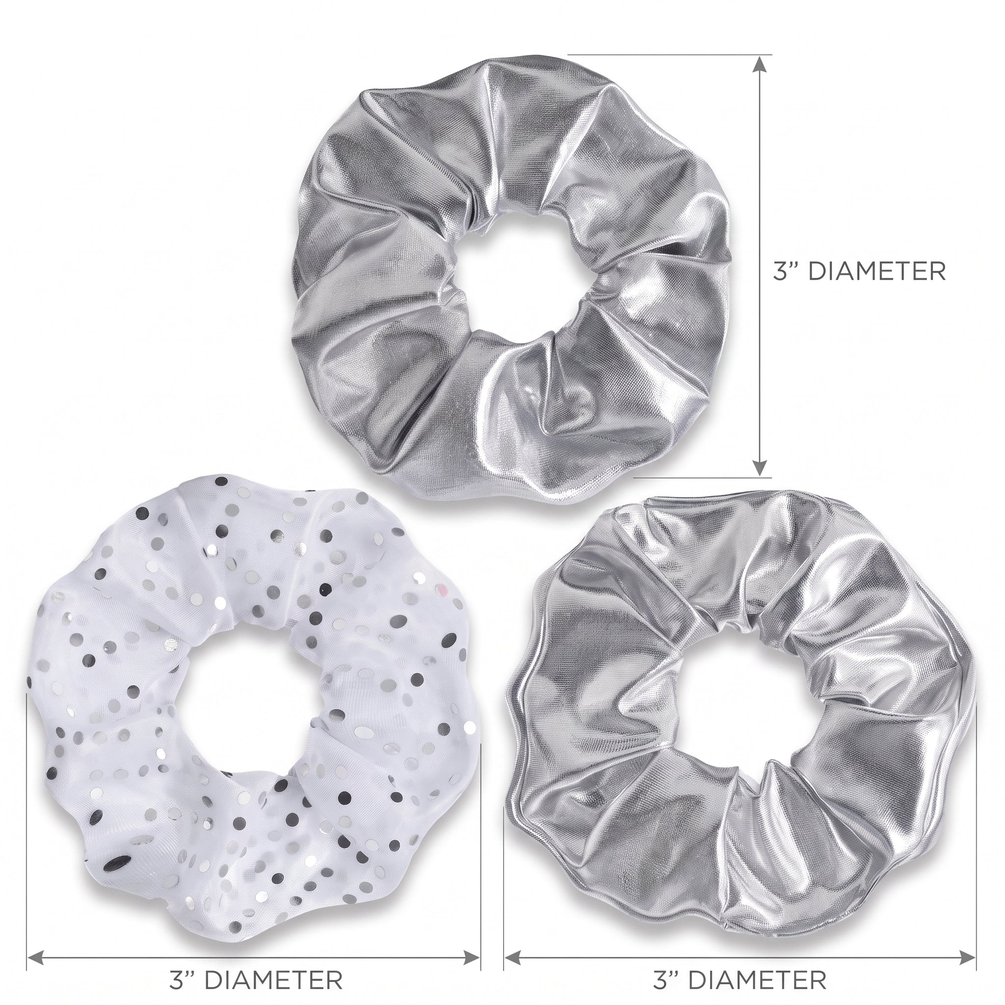 Silver Shine Hair Scrunchies Set - 3 Pack